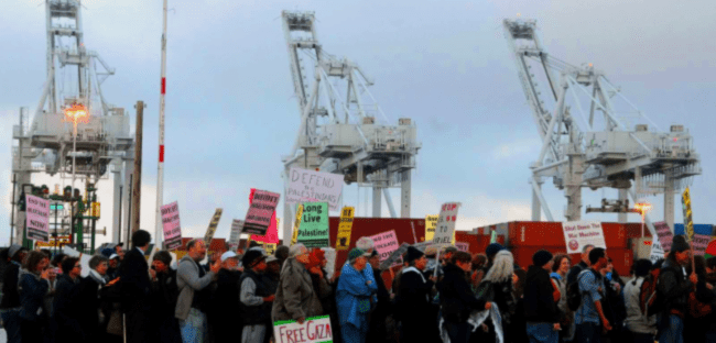'Block the boat' Gaza solidarity action at Oakland port.